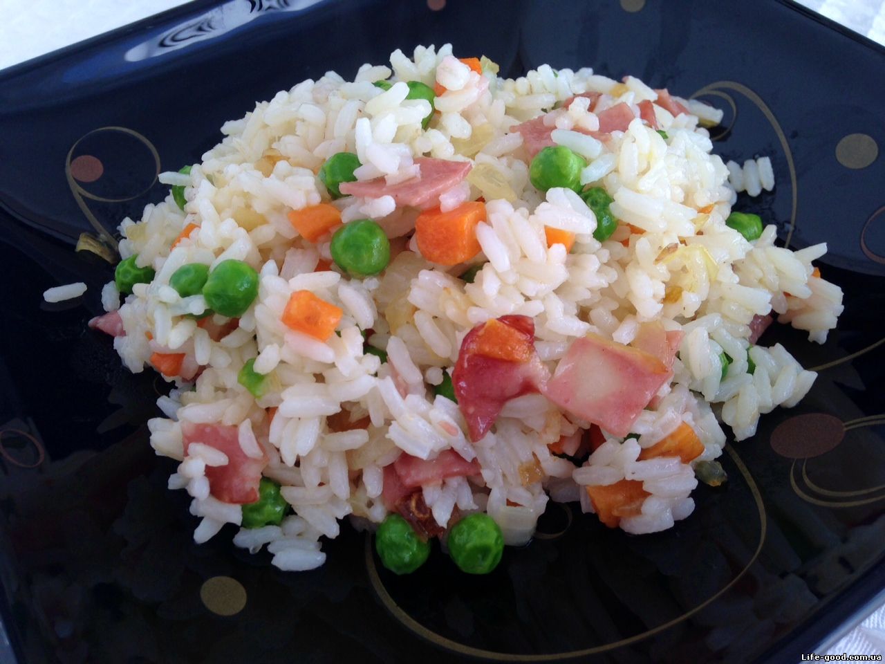 Рис с ветчиной и овощами